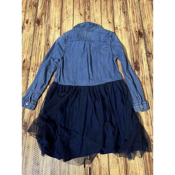 Kid Denim & Tulle Dress In Mosaic Blue Size 5 - Picture 4 of 5
